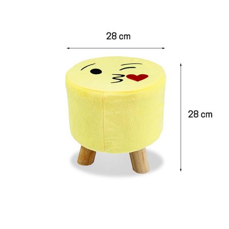Taboret emotikon na drewnianych nogach w kolorze żółtym z pluszu- buziak M-36-01