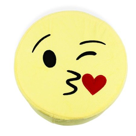 Taboret emotikon na drewnianych nogach w kolorze żółtym z pluszu- buziak M-36-01