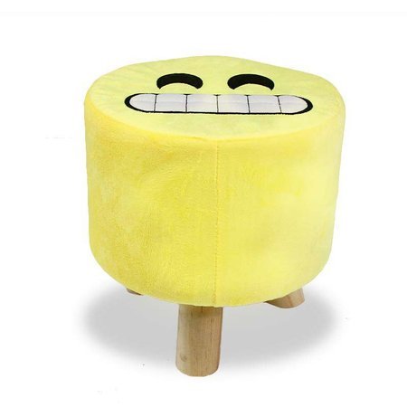 Taboret emotikon na drewnianych nogach w kolorze żółtym z pluszu- zęby M-36-03