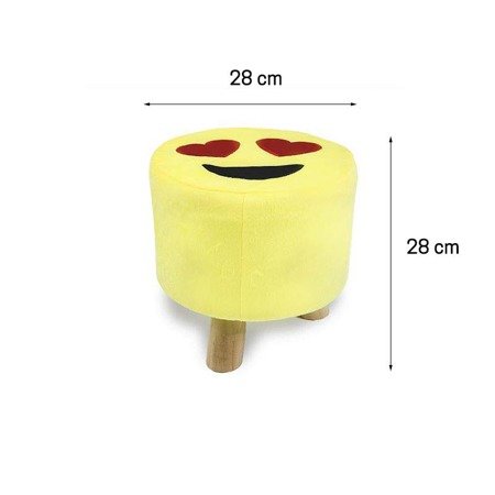 Taboret emotikon na drewnianych nogach żółty z pluszu- miłość M-36-02