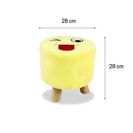Taboret emotikon na drewnianych nogach żółty z pluszu - wyciągnięty język M-36-04