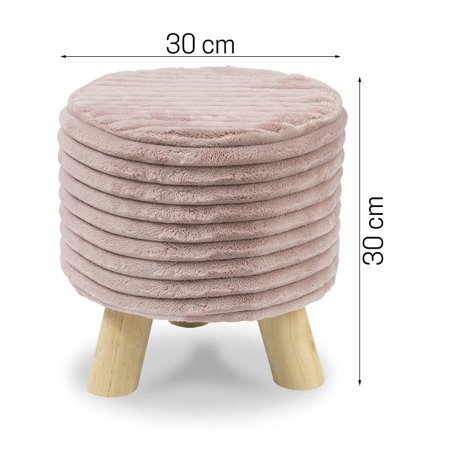 Tapicerowana pufa w prążki na trzech drewnianych nogach różowa UC60110-2