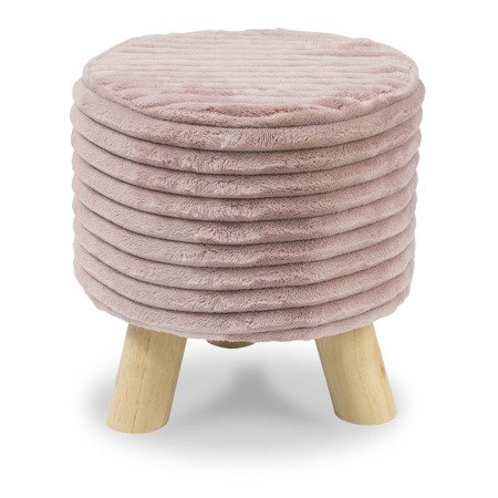 Tapicerowana pufa w prążki na trzech drewnianych nogach różowa UC60110-2