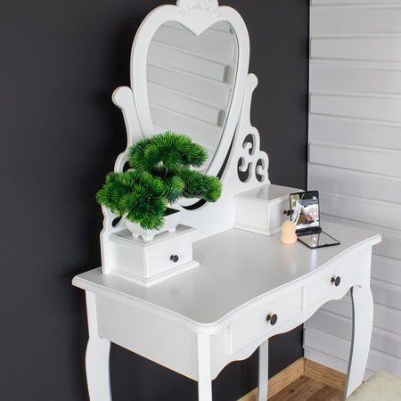 Toaletka kosmetyczna z lustrem serce taboretem do pokoju biała K004 