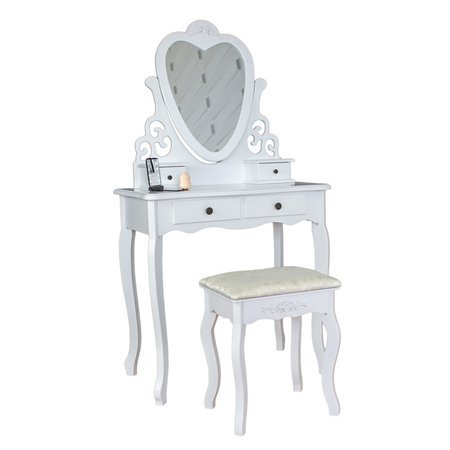 Toaletka kosmetyczna z lustrem serce taboretem do pokoju biała K004 