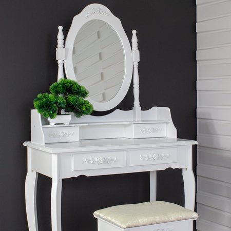 Toaletka kosmetyczna z lustrem taboretem do pokoju biała K008