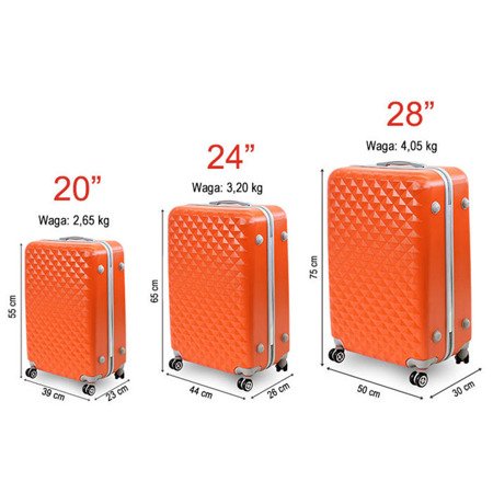 Walizki na kółkach podróżne pomarańczowe ABS 27 3 szt mała średnia duża 20/24/28 cali LOT ryanair wizzair WK27O