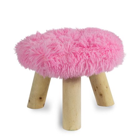 Włochata pufa stołek na trzech drewnianych nogach do salonu różowa UC121248