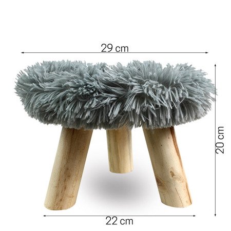 Włochata pufa stołek na trzech drewnianych nogach do salonu szara UC121246