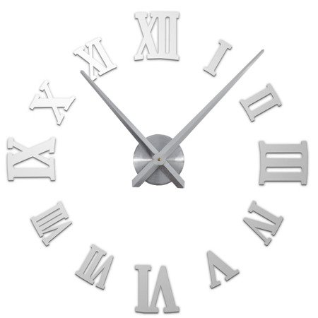 Zegar naklejany na ścianę z dużymi wskazówkami 3D DIY srebrny 3D 004DS 