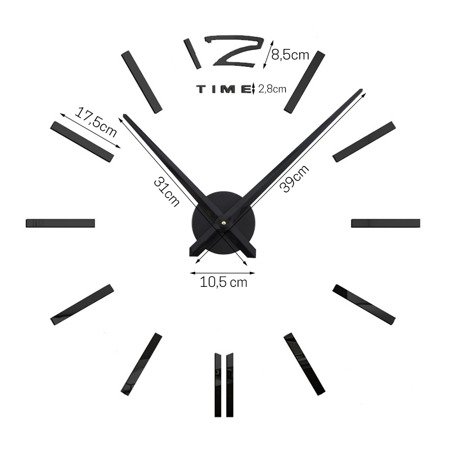 Zegar ścienny 3D duży do naklejenia na ścianę czarny Z3D-002DB