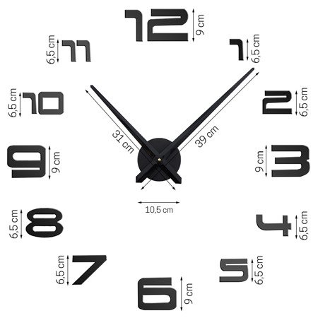 Zegar ścienny 3D duży do naklejenia na ścianę czarny  Z3D-007DB