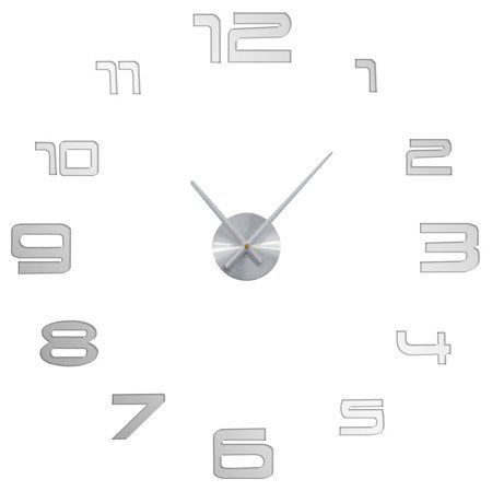 Zegar ścienny 3D duży do naklejenia na ścianę lustro srebrny 007MS