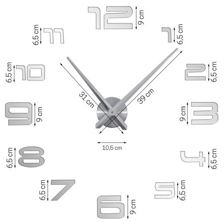 Zegar ścienny 3D duży do naklejenia na ścianę lustro srebrny Z3D-007DS
