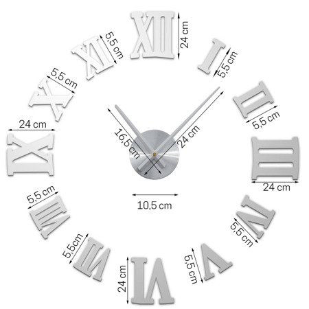 Zegar ścienny 3D duży do naklejenia na ścianę srebrny Z3D-004MS