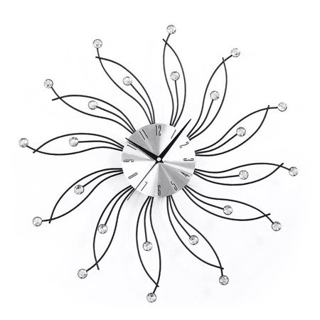 Zegar ścienny kwiatek z kryształkami srebrny aluminium do powieszenia M-02