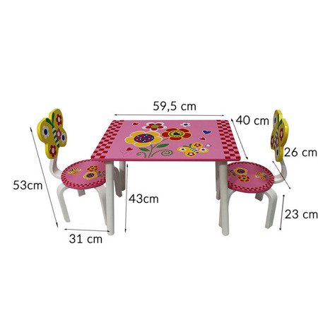 Zestaw dziecięcy dla dziecka stolik i dwa krzesła - No. 01 - kwiatki UC82311