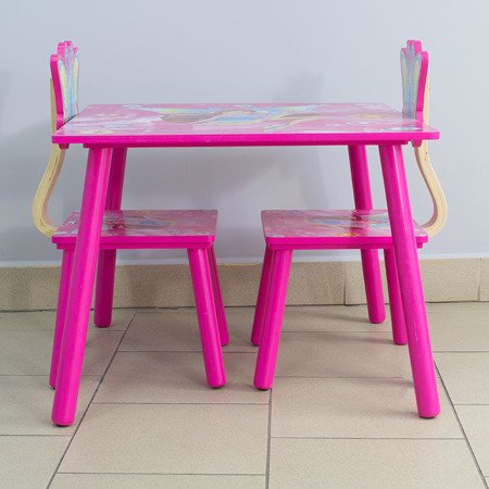 Zestaw dziecięcy stół + krzesła z drewna meble dziecięce wróżki różowy UC121420