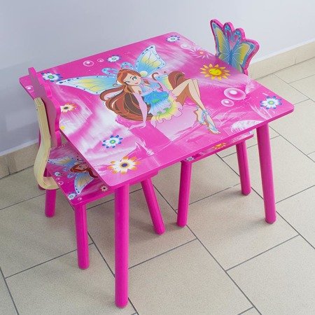 Zestaw dziecięcy stół + krzesła z drewna meble dziecięce wróżki różowy UC121420