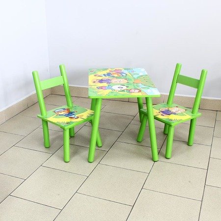 Zestaw dziecięcy stół + krzesła z drewna meble dziecięce zielony UC121432