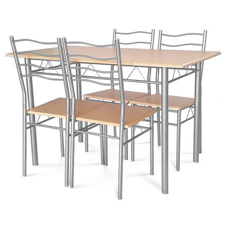 Zestaw stół + 4 krzesła kuchenny do jadalni kuchni nowoczesny jasny brązowy X001BM